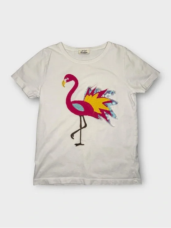 Mini Boden Vintage Flamingo Raw Hem Applique White Shirt - Picture 1 of 4